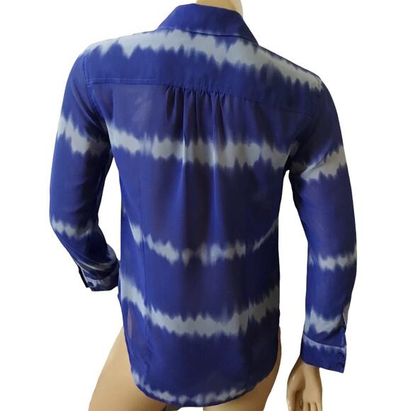 INC Womens Size 2 Sheer Button Front Tie Dye Pattern Long Sleeve Collared Shirt - Picture 3 of 4